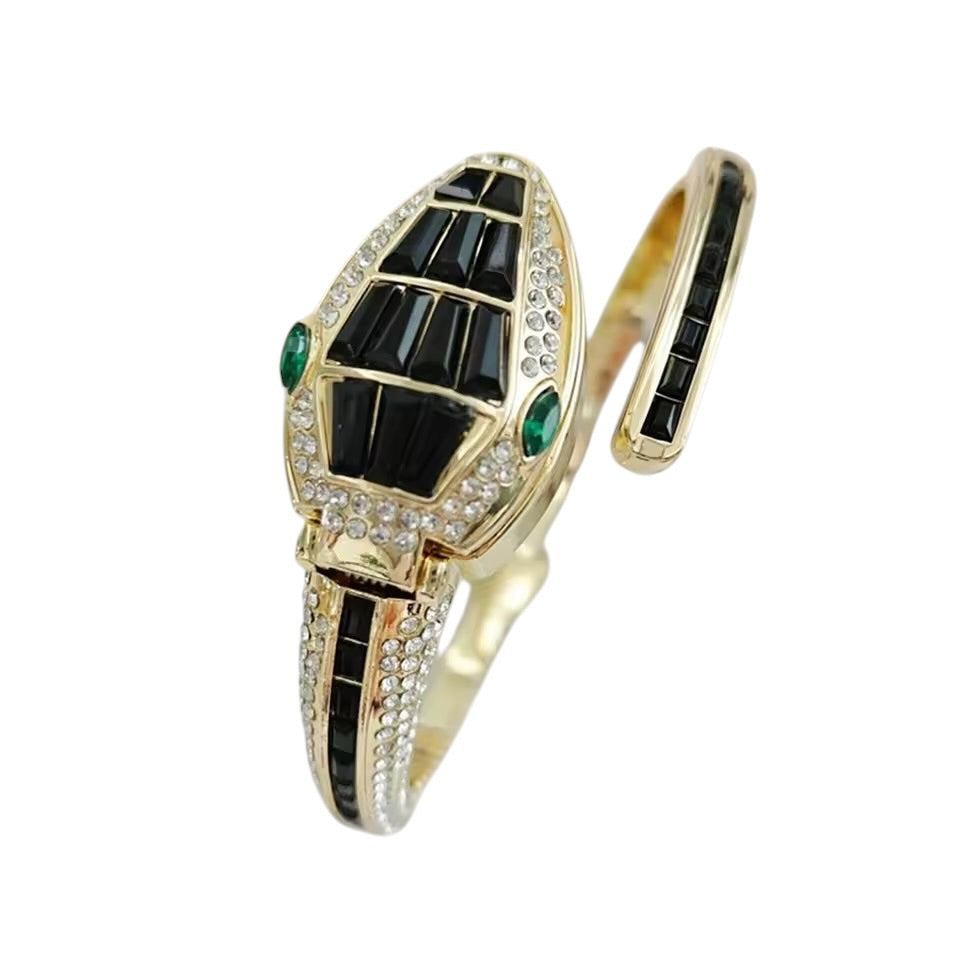 Gold Snake Watch Black Crystal 
