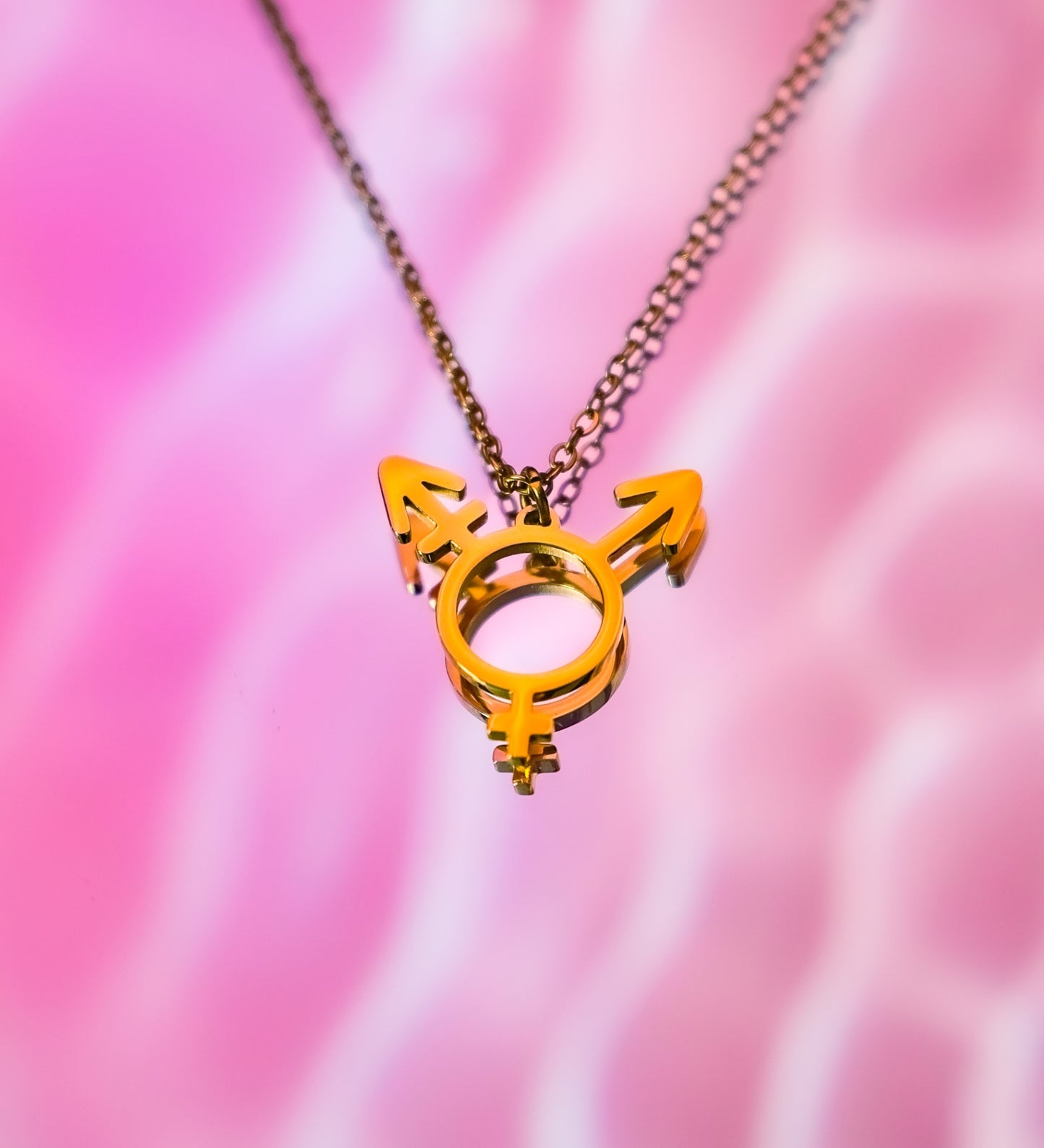 Transgender symbol necklace in gold plated 304 stainless steel.