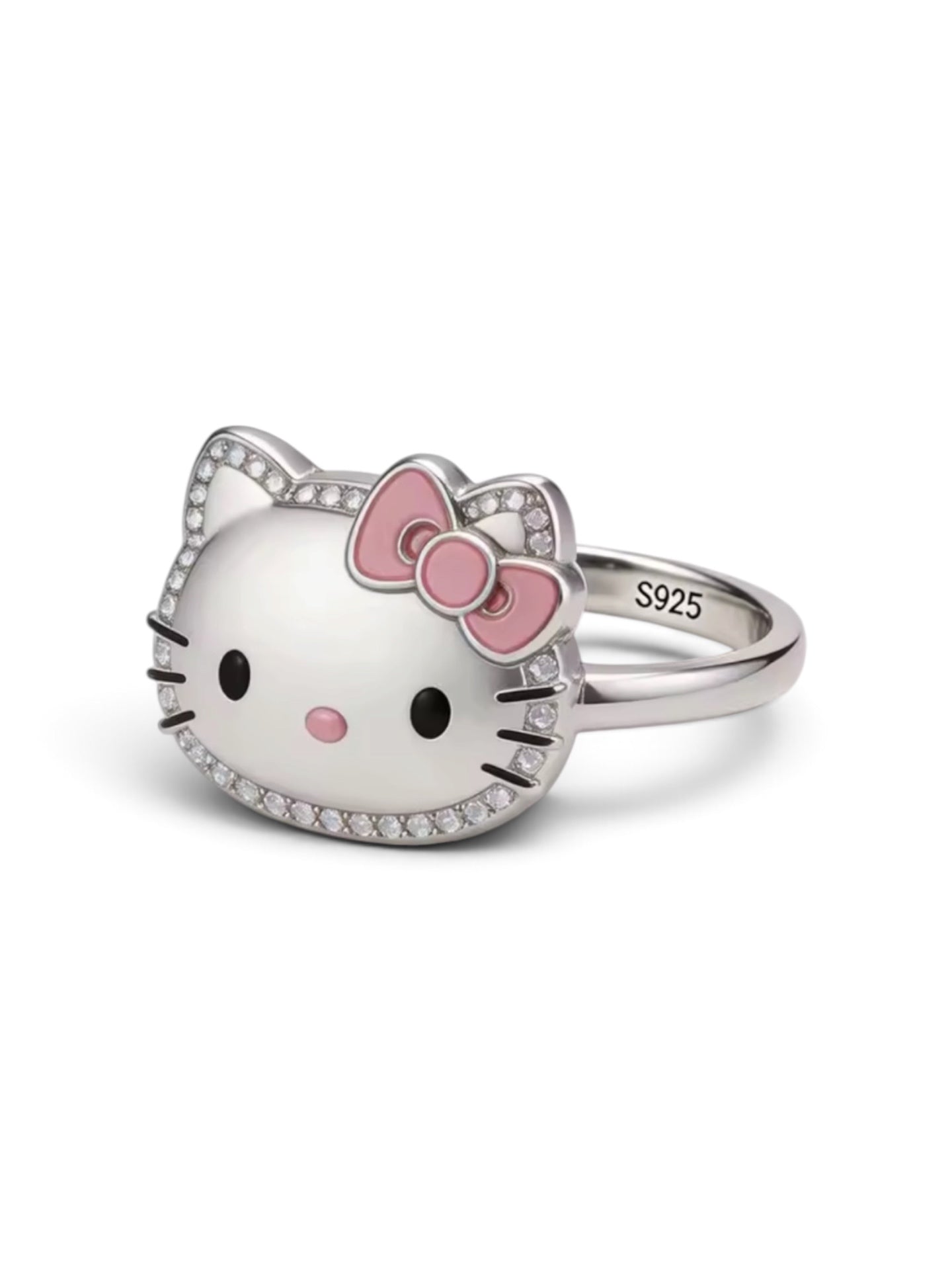 Hello Kitty Pink Bow 925 Silver Ring Size 7