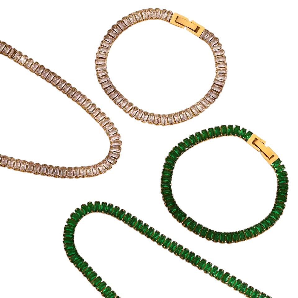 Aurora Tennis Necklace Green Gold