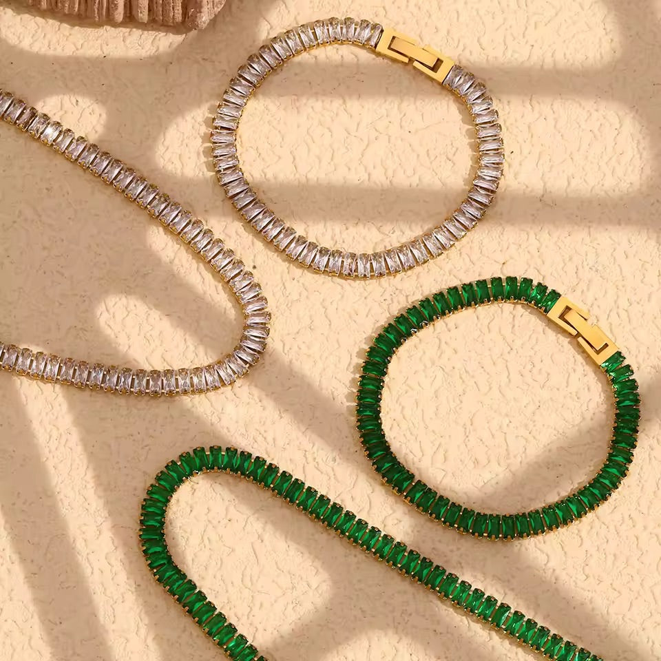 Aurora Tennis Necklace Green Gold