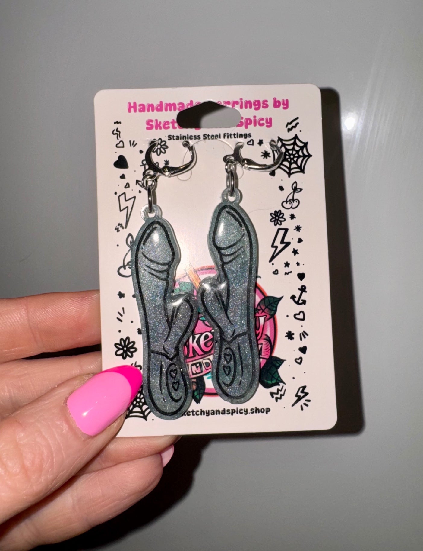 Steel Grey/Blue Glitter Rabbit Vibrator Earrings