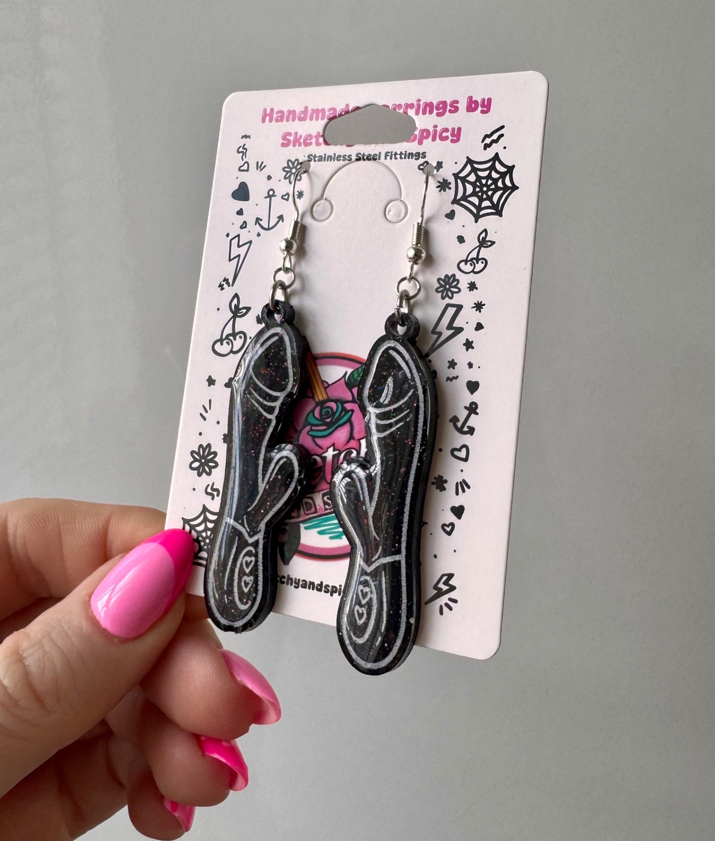 Black Glitter Rabbit Vibrator Earrings