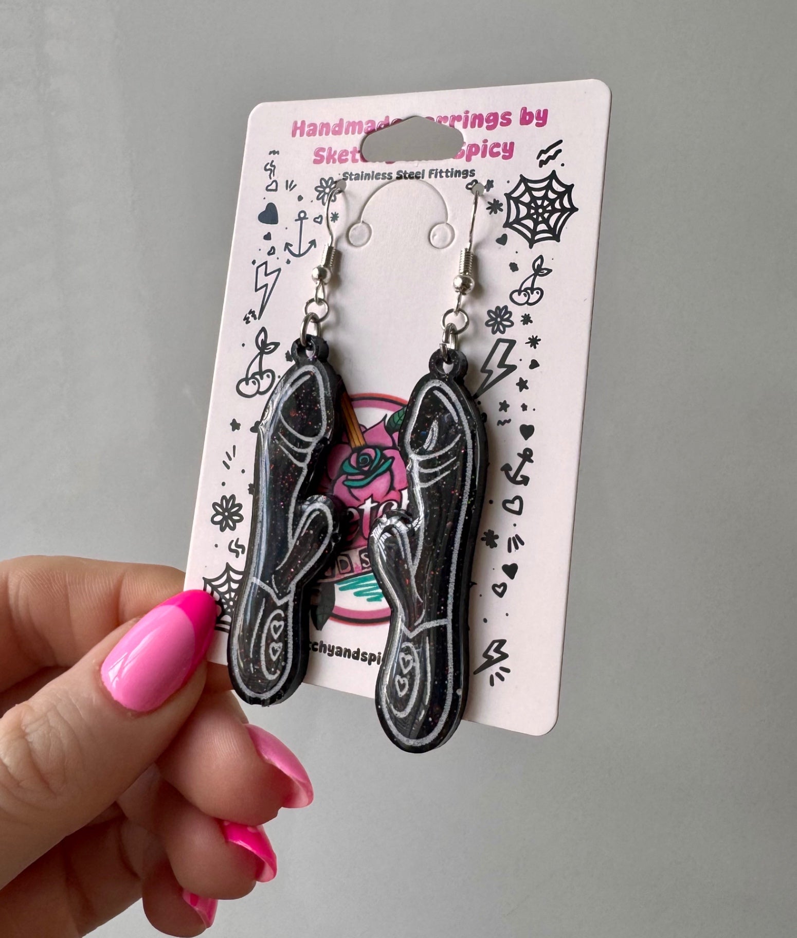 Black Glitter Rabbit Vibrator Earrings
