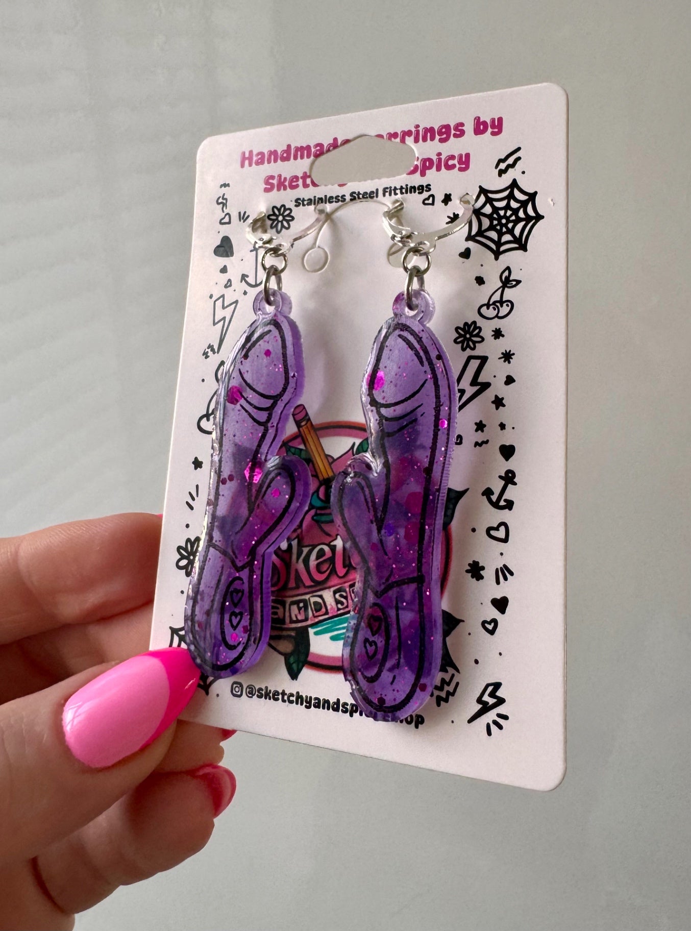 Purple Glitter Rabbit Vibrator Earrings
