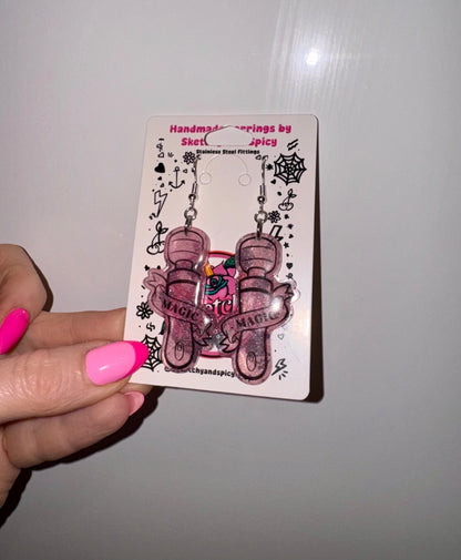 Light Pink Glitter Magic Wand Earrings