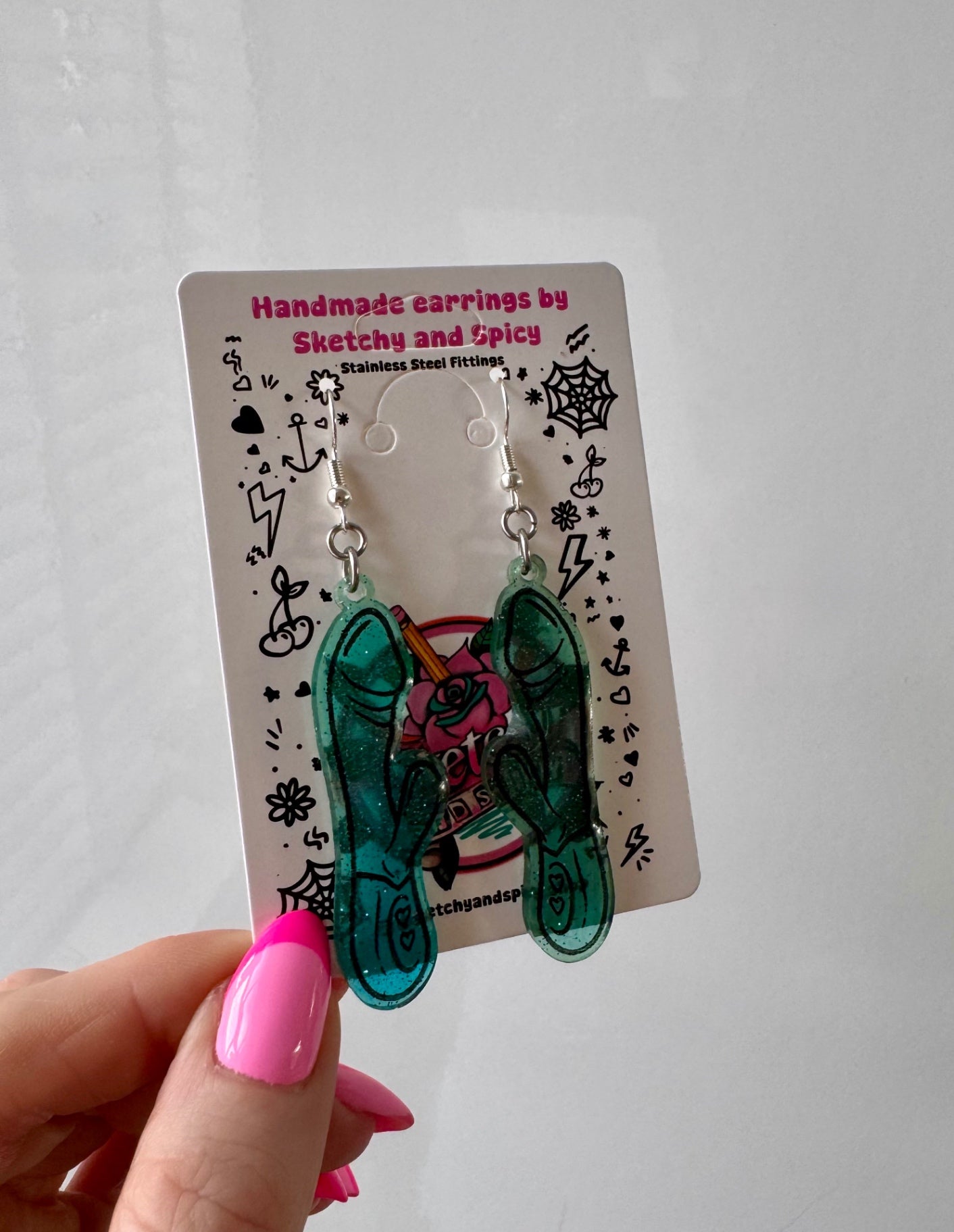 Teal Glitter Rabbit/Vibrator Earrings