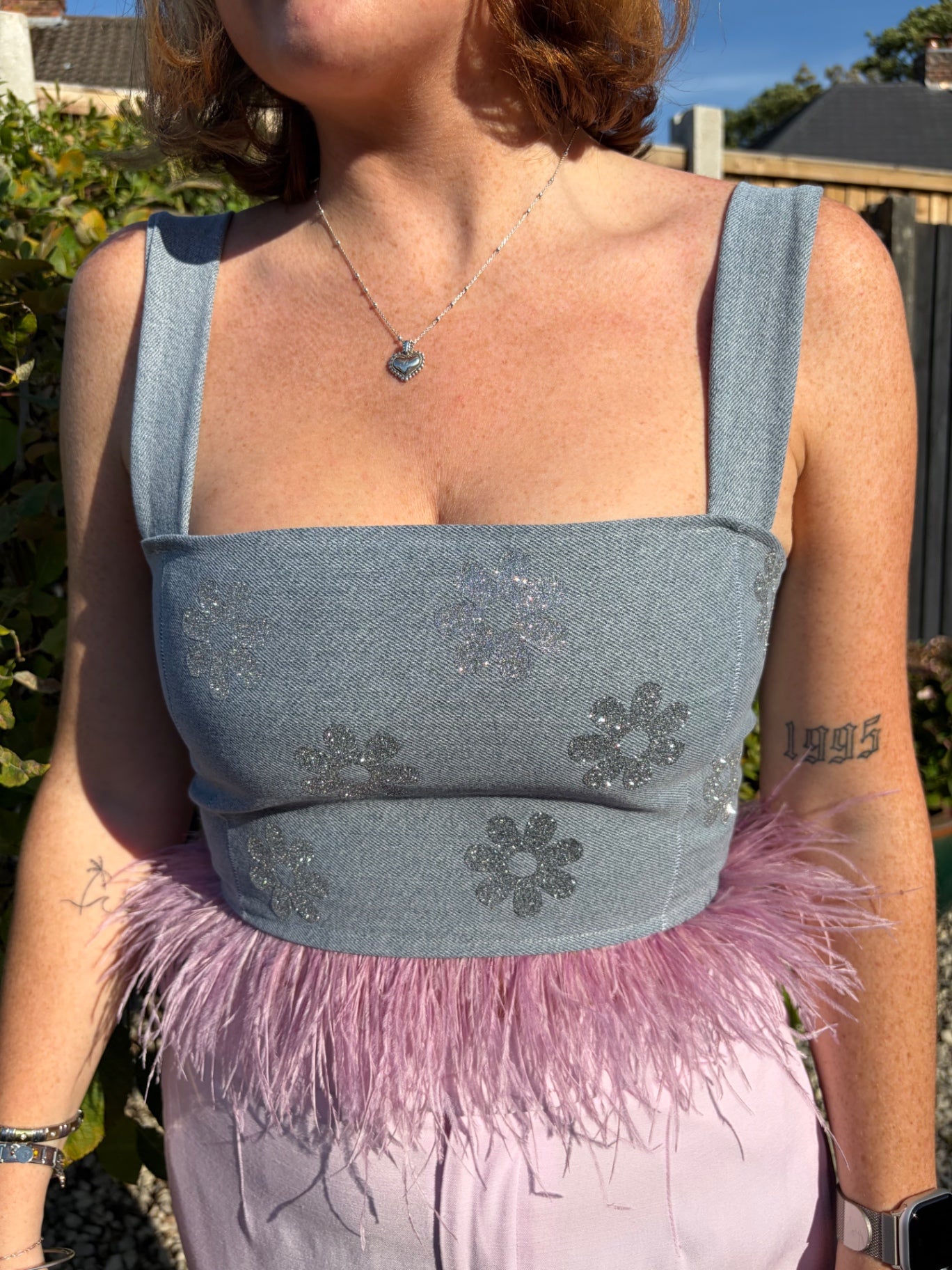 Grey Flower & Feather Top