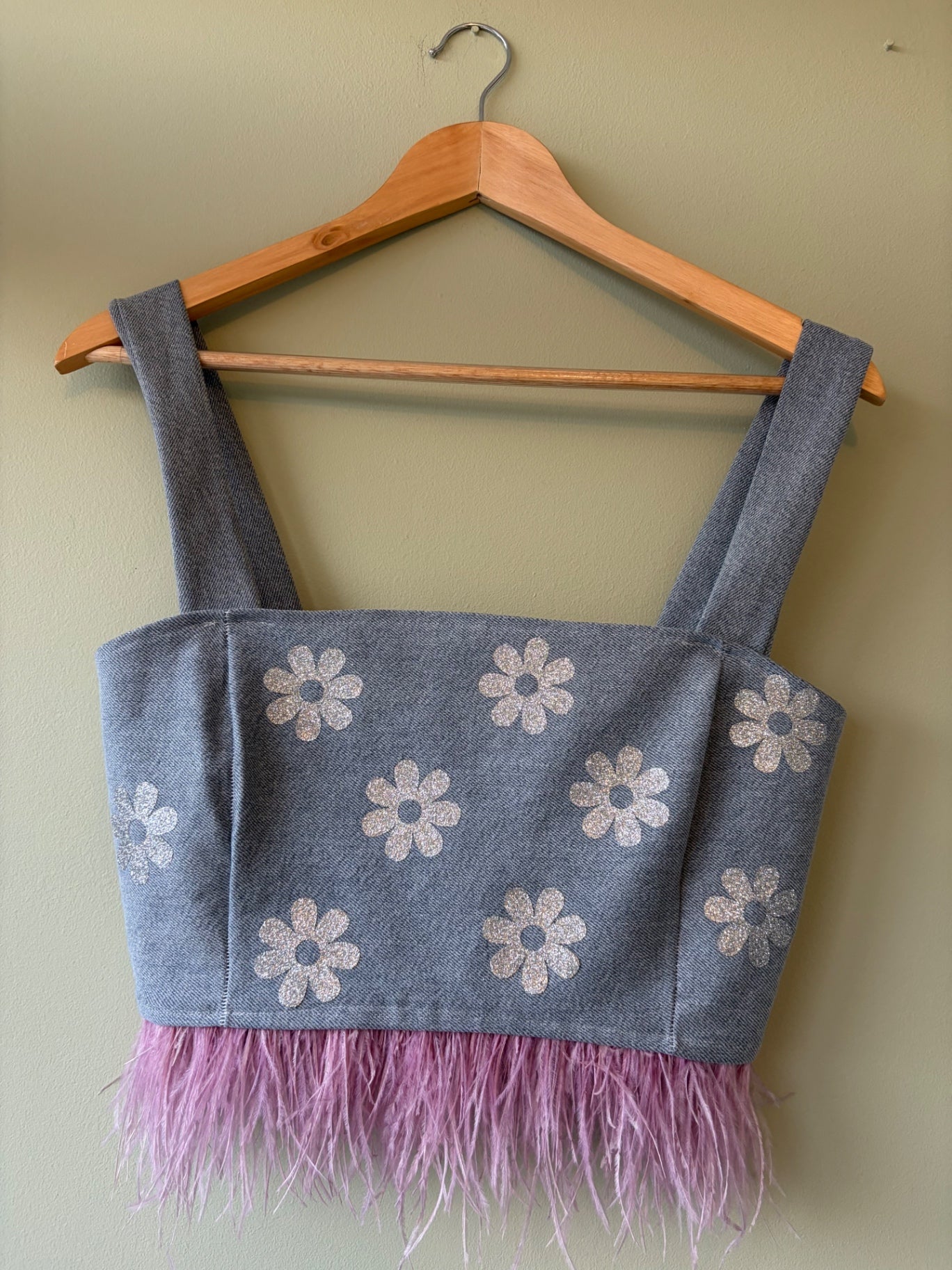 Grey Flower & Feather Top