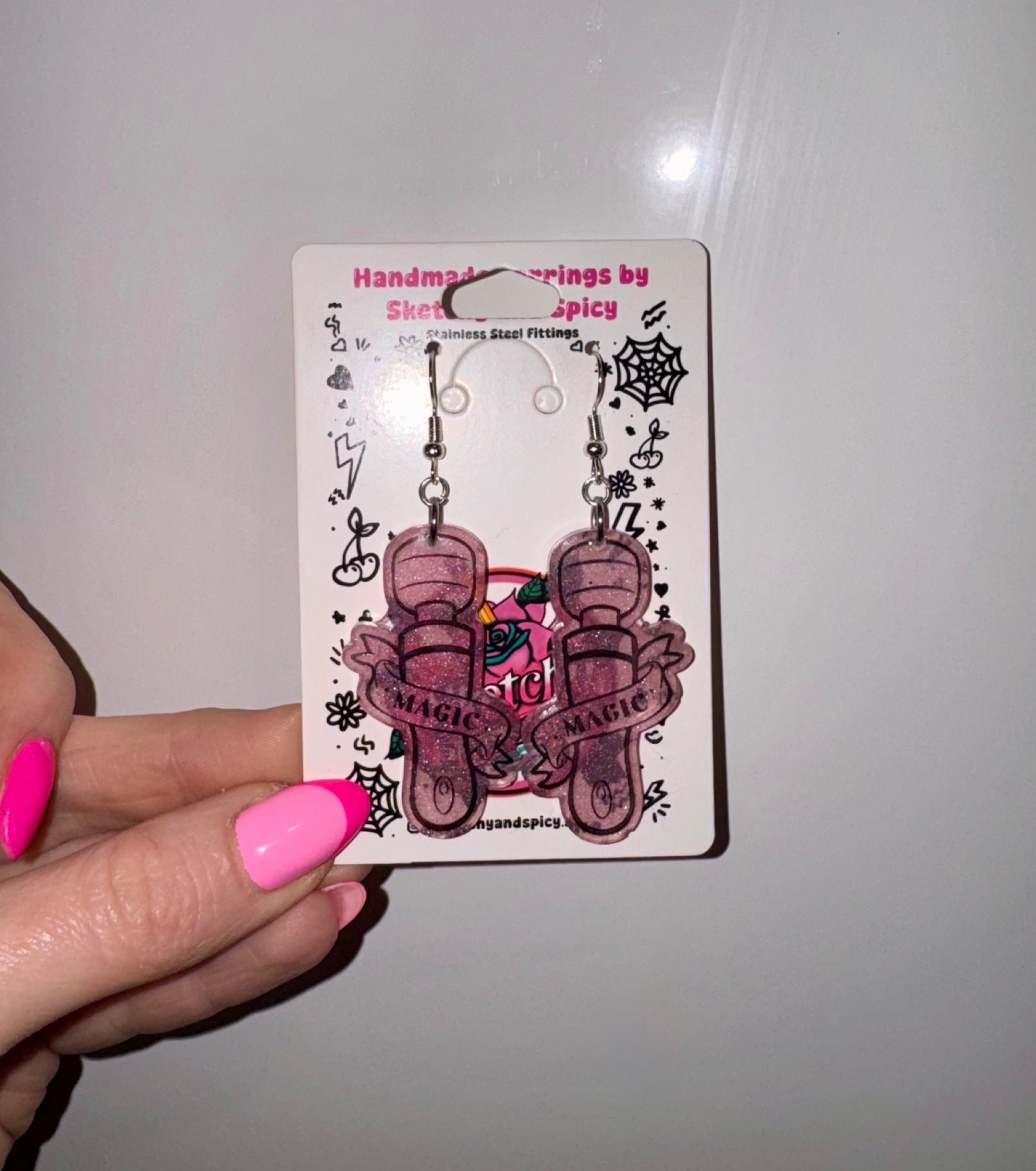 Light Pink Glitter Magic Wand Earrings