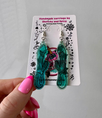Teal Glitter Rabbit/Vibrator Earrings