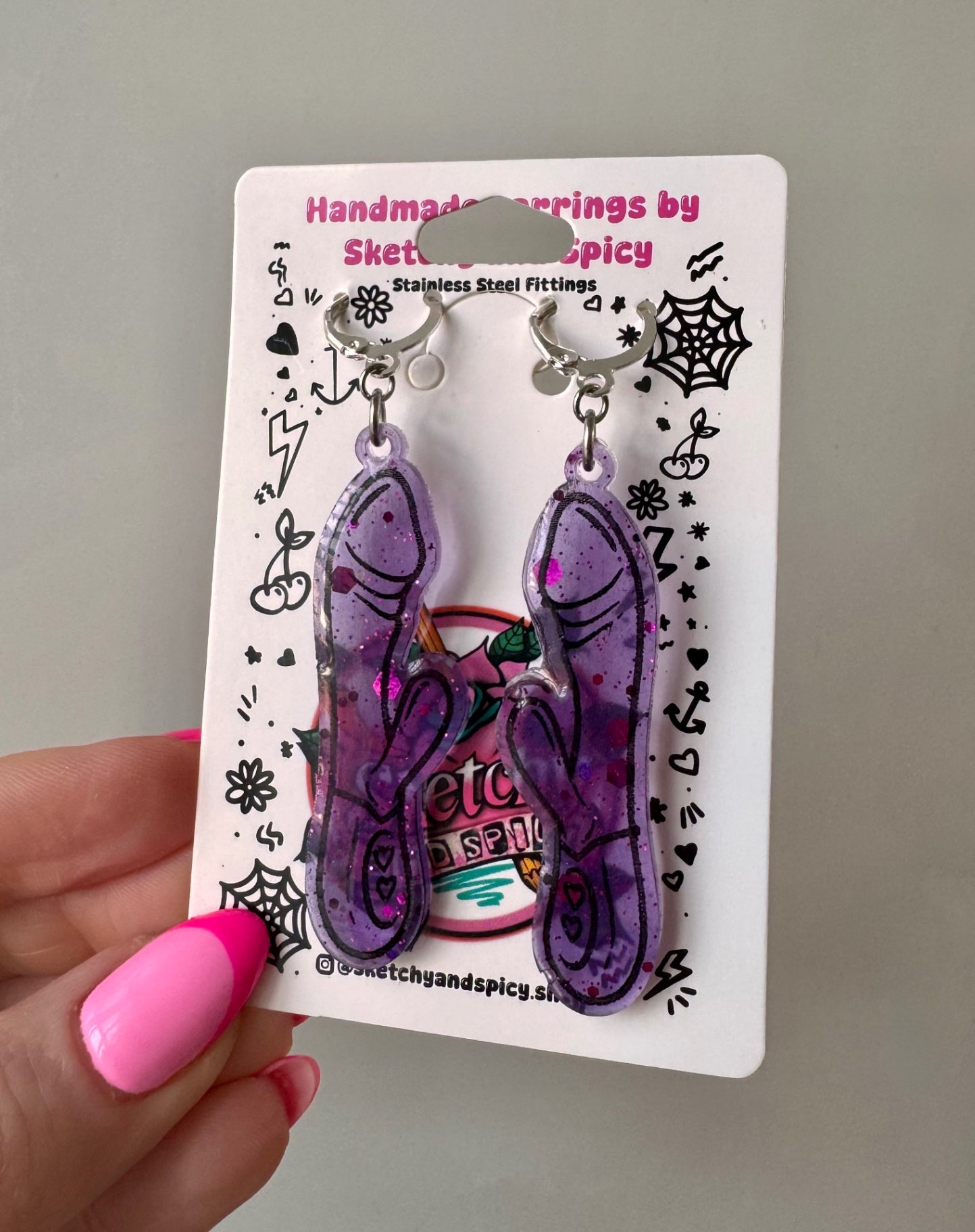 Purple Glitter Rabbit Vibrator Earrings