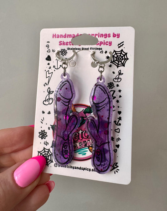 Purple Glitter Rabbit Vibrator Earrings