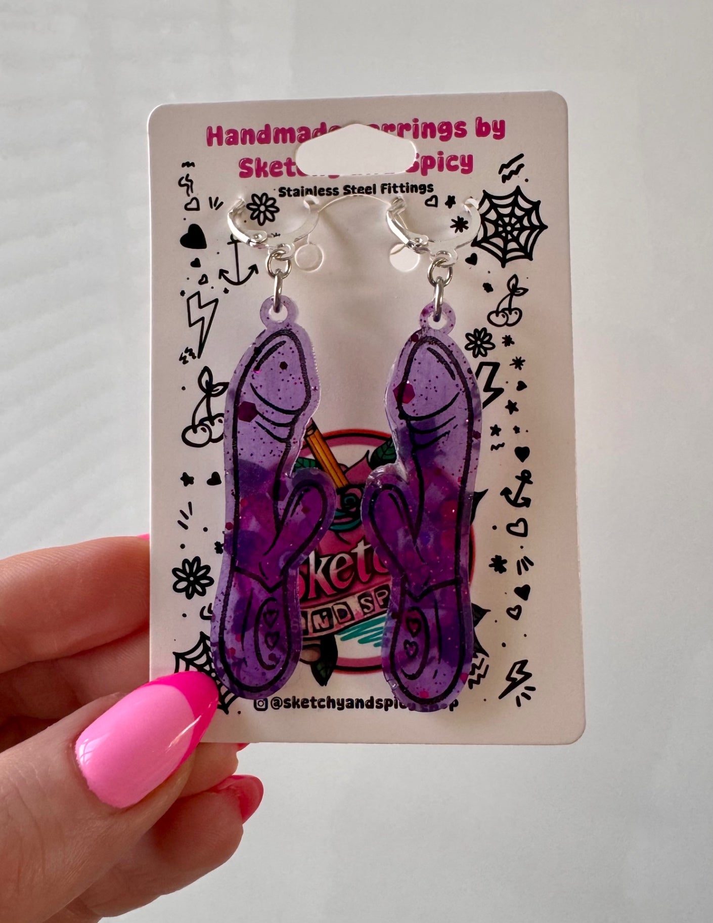 Purple Glitter Rabbit Vibrator Earrings