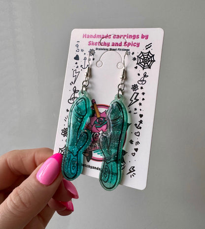 Teal Glitter Rabbit/Vibrator Earrings