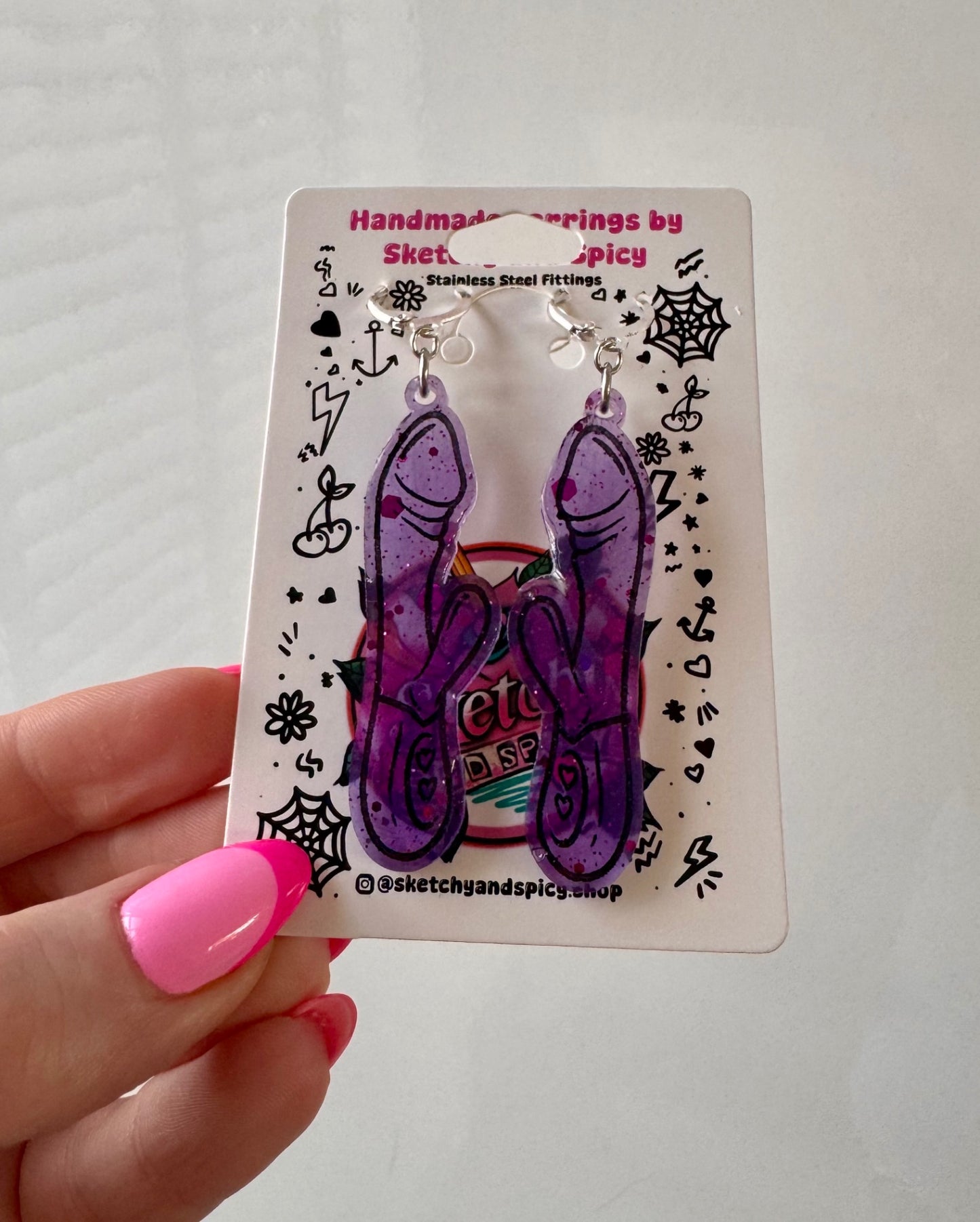 Purple Glitter Rabbit Vibrator Earrings