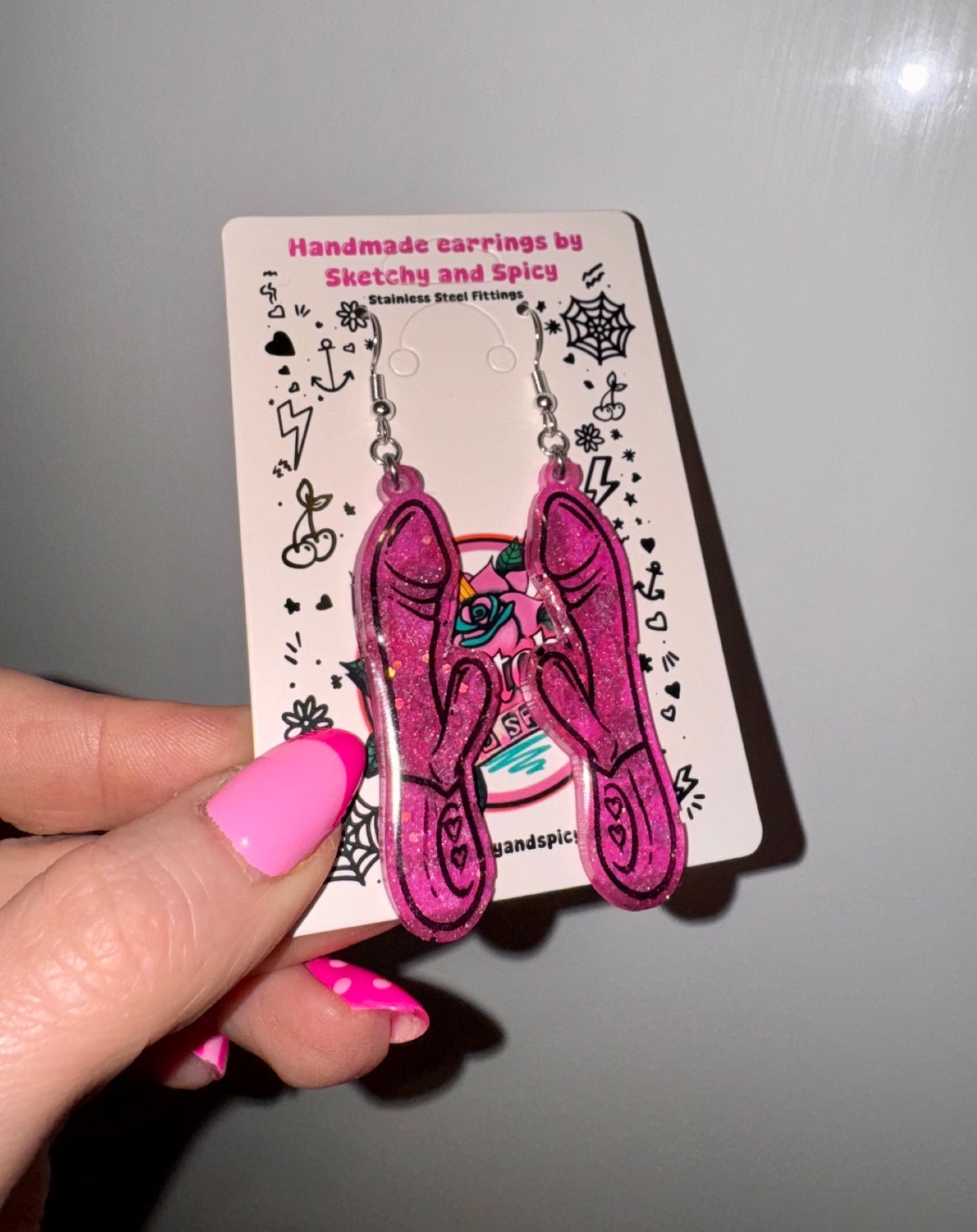  Pink Glitter Rabbit Vibrator Earrings