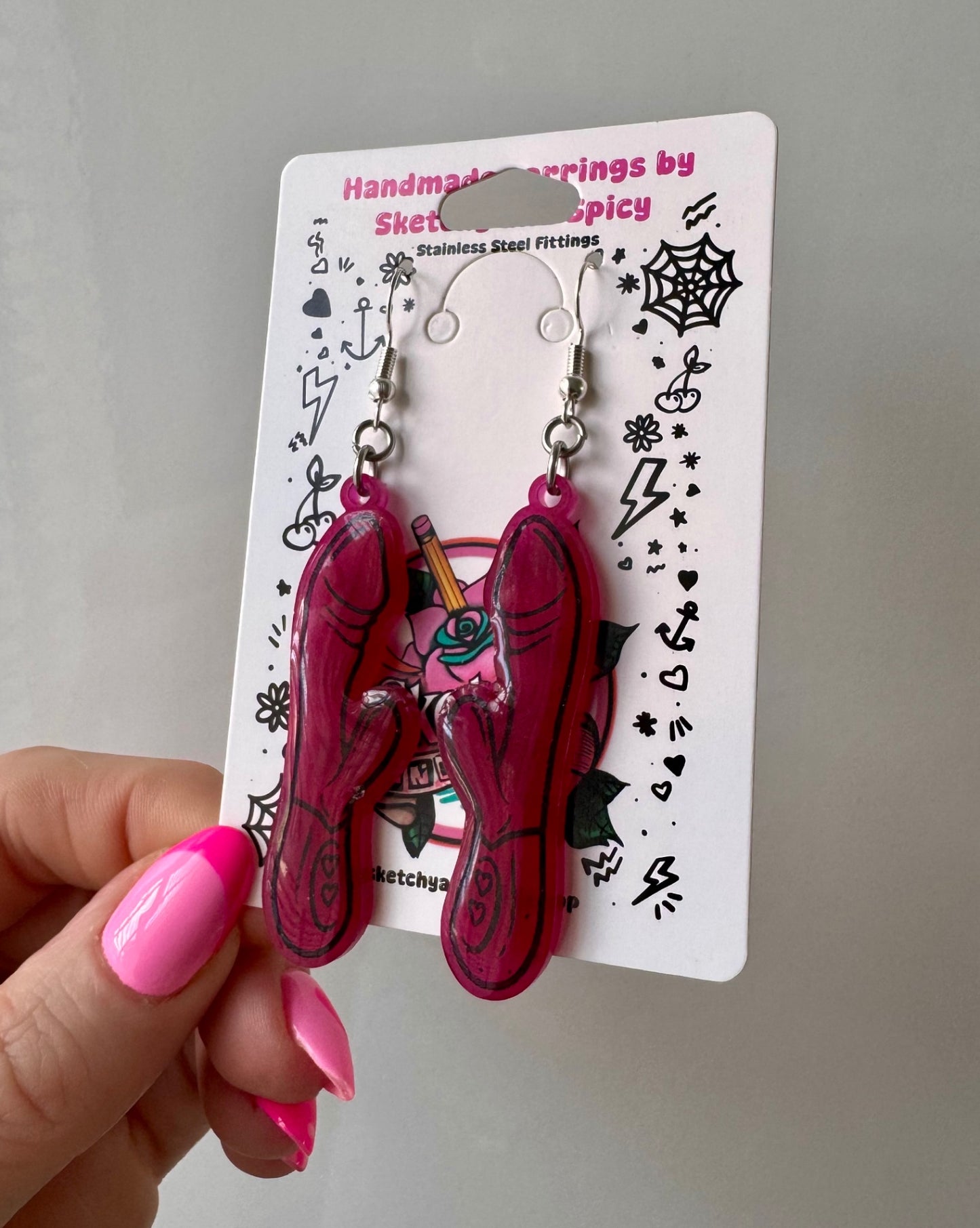 Dark Pink & Red Rabbit Vibrator Earrings