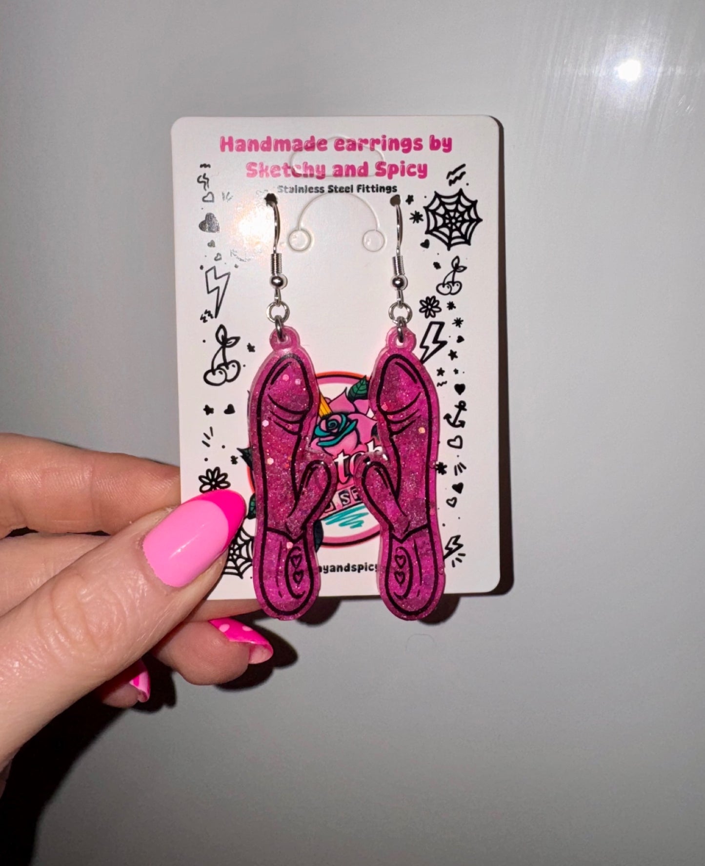  Pink Glitter Rabbit Vibrator Earrings