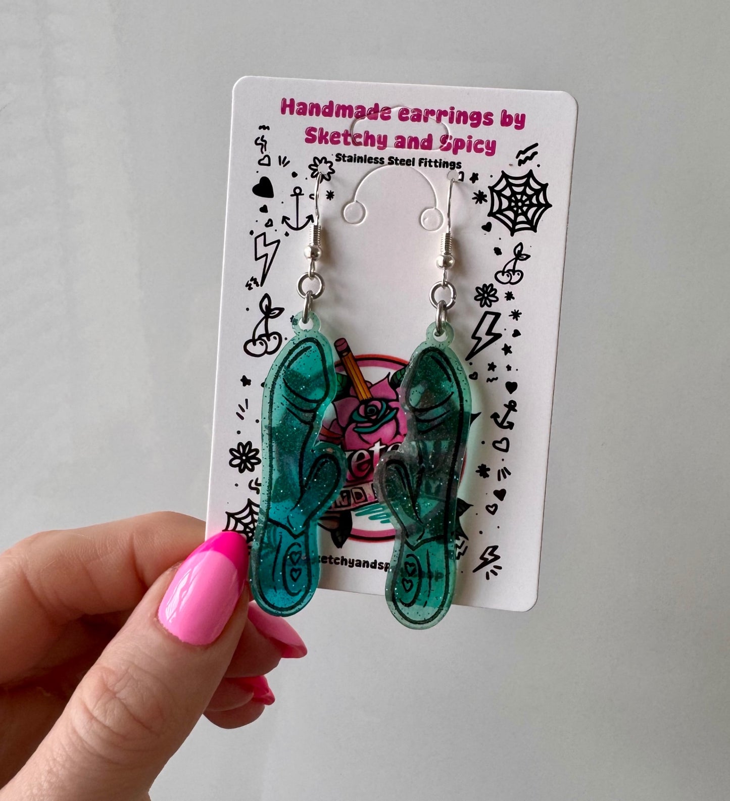 Teal Glitter Rabbit/Vibrator Earrings