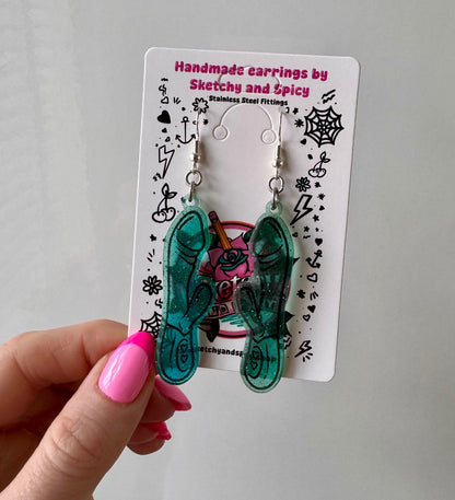 Teal Glitter Rabbit/Vibrator Earrings