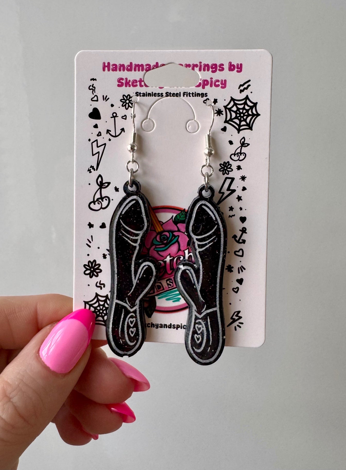 Black Glitter Rabbit Vibrator Earrings