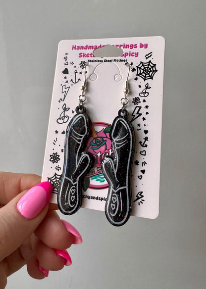 Black Glitter Rabbit Vibrator Earrings