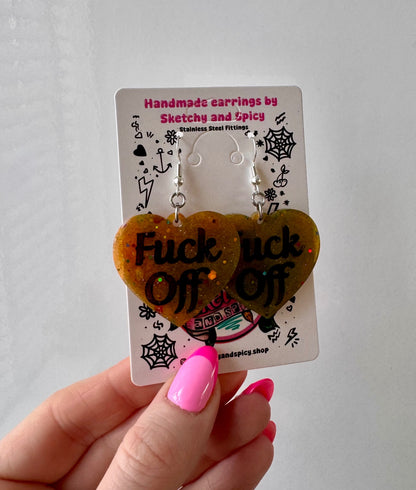 Bronze Glitter ‘Fuck Off’ Earrings