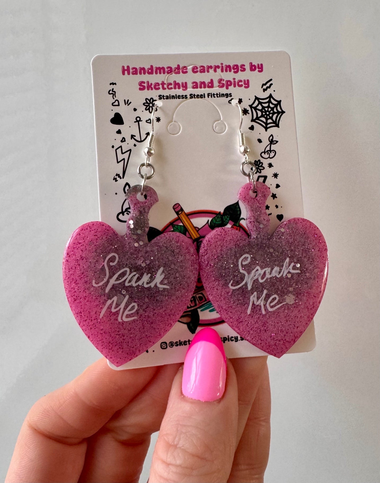 Pink and Grey Glitter ‘Spank Me’ Earrings