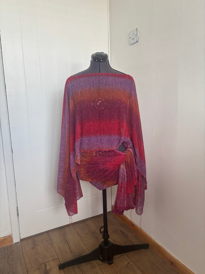 Pink poncho top & sarong skirt 