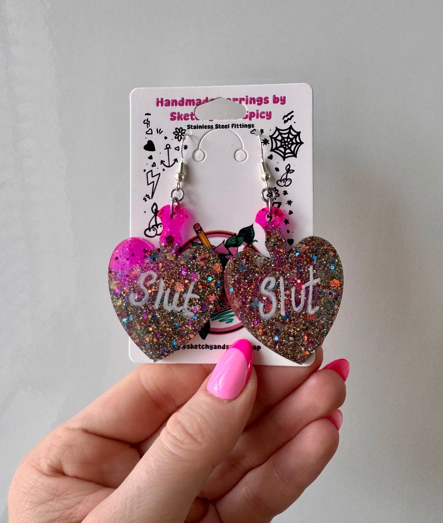 Multicoloured Glitter Slut Earrings