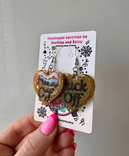 Bronze Glitter ‘Fuck Off’ Earrings