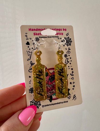 Gold Glitter ‘Fuck Me’ Paddle Earrings