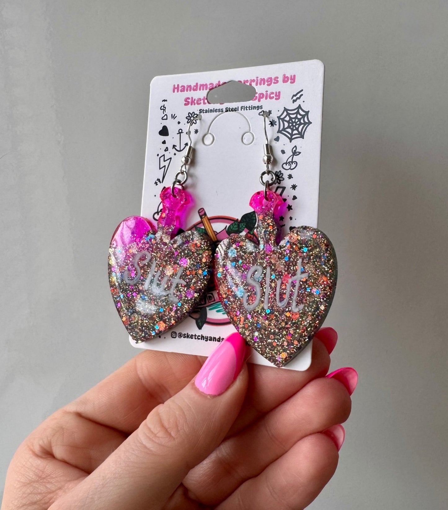 Multicoloured Glitter Slut Earrings