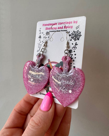 Pink and Grey Glitter ‘Spank Me’ Earrings