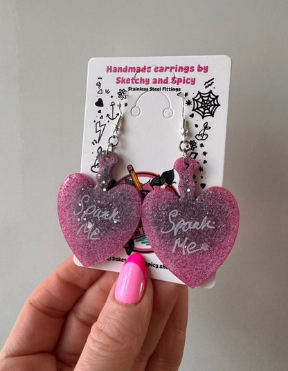 Pink and Grey Glitter ‘Spank Me’ Earrings