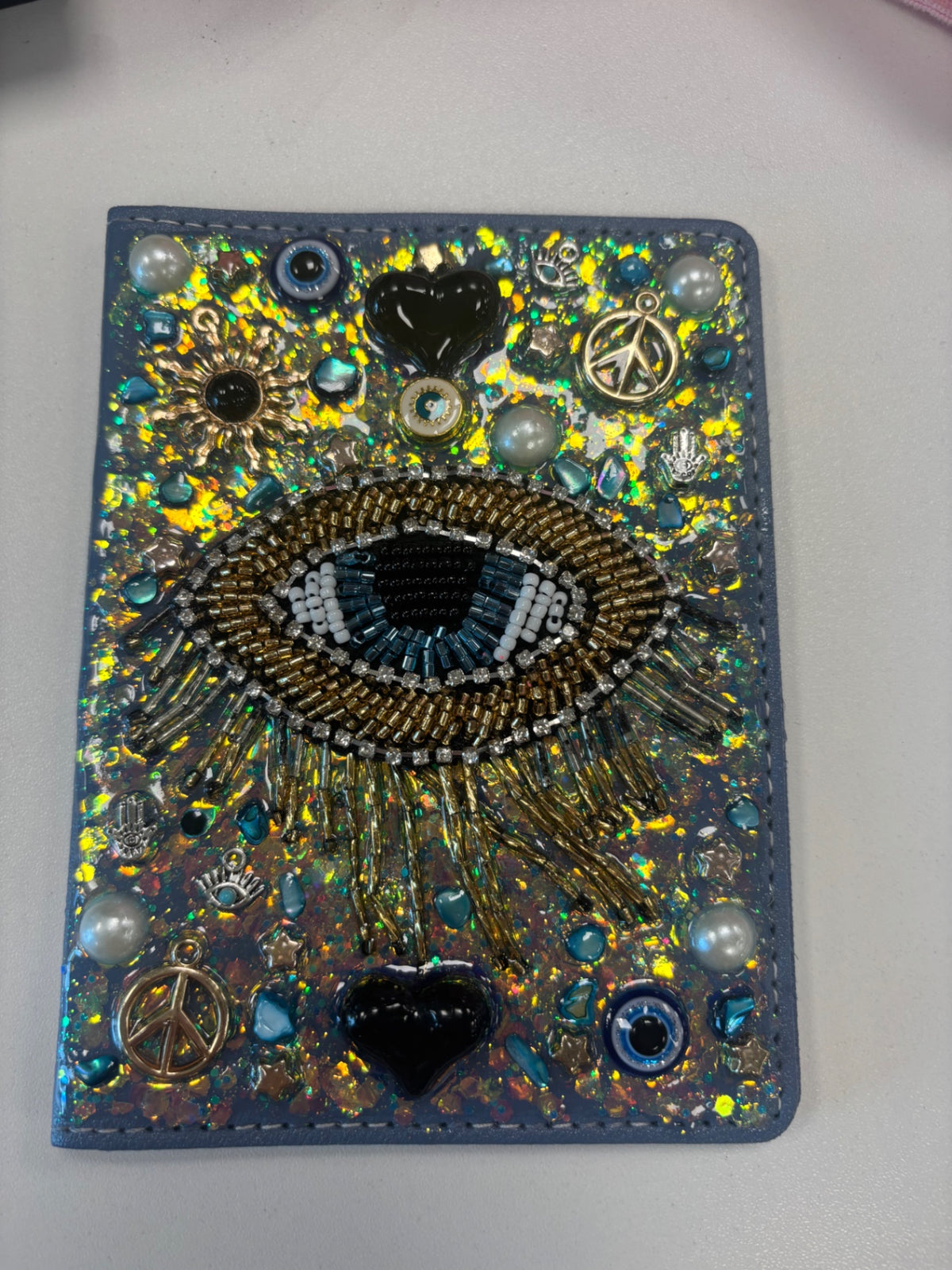 Evil eye beaded passport cover