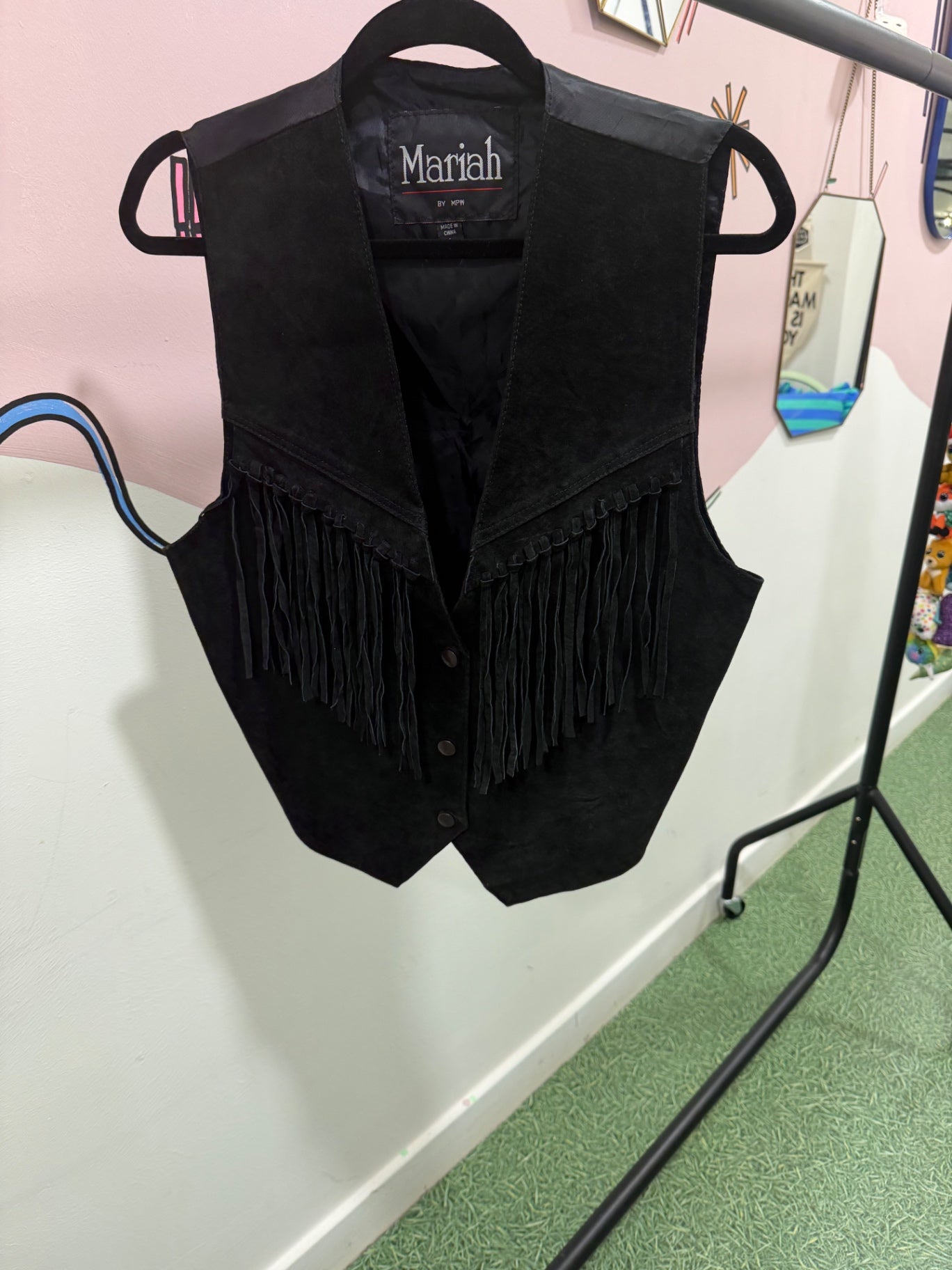 Western Black Suede Tassel Waistcoat
