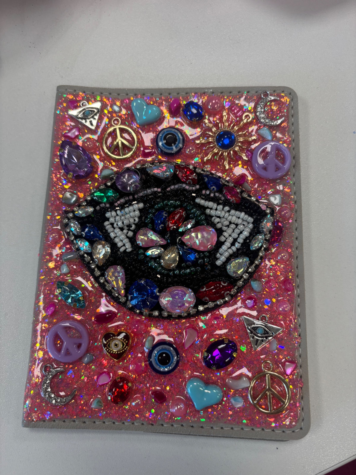 Jewelled beaded patch passport cover