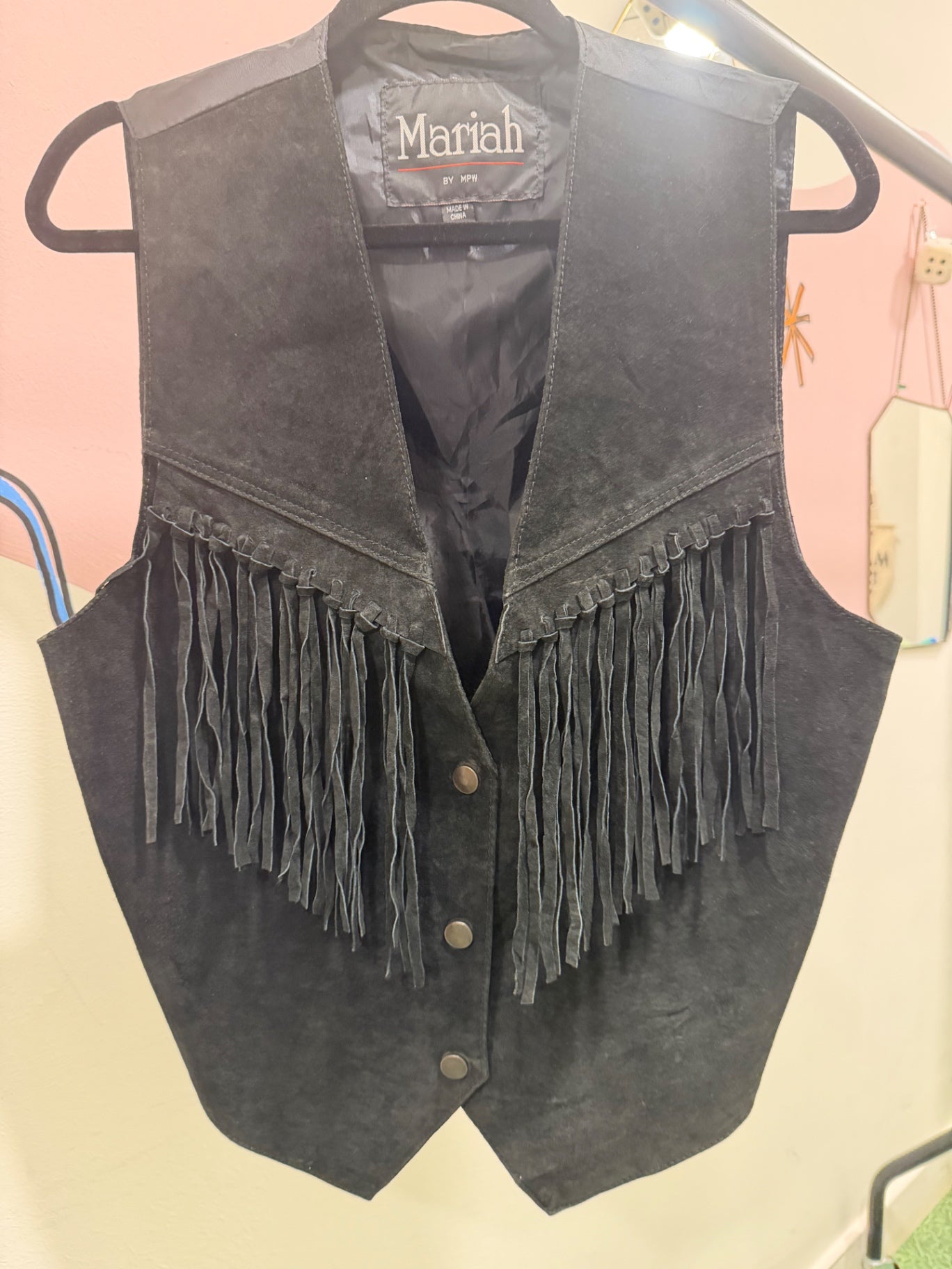 Western Black Suede Tassel Waistcoat