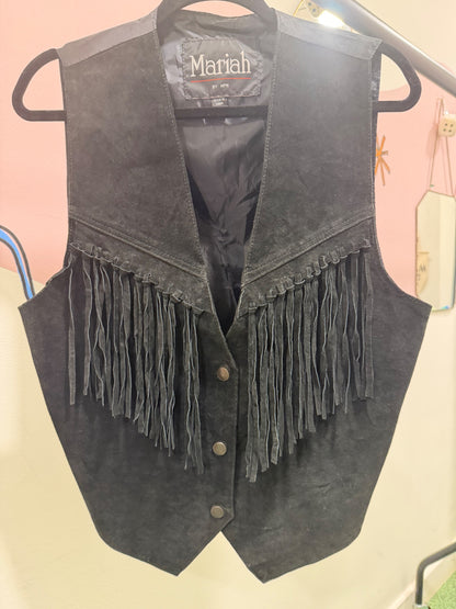 Western Black Suede Tassel Waistcoat