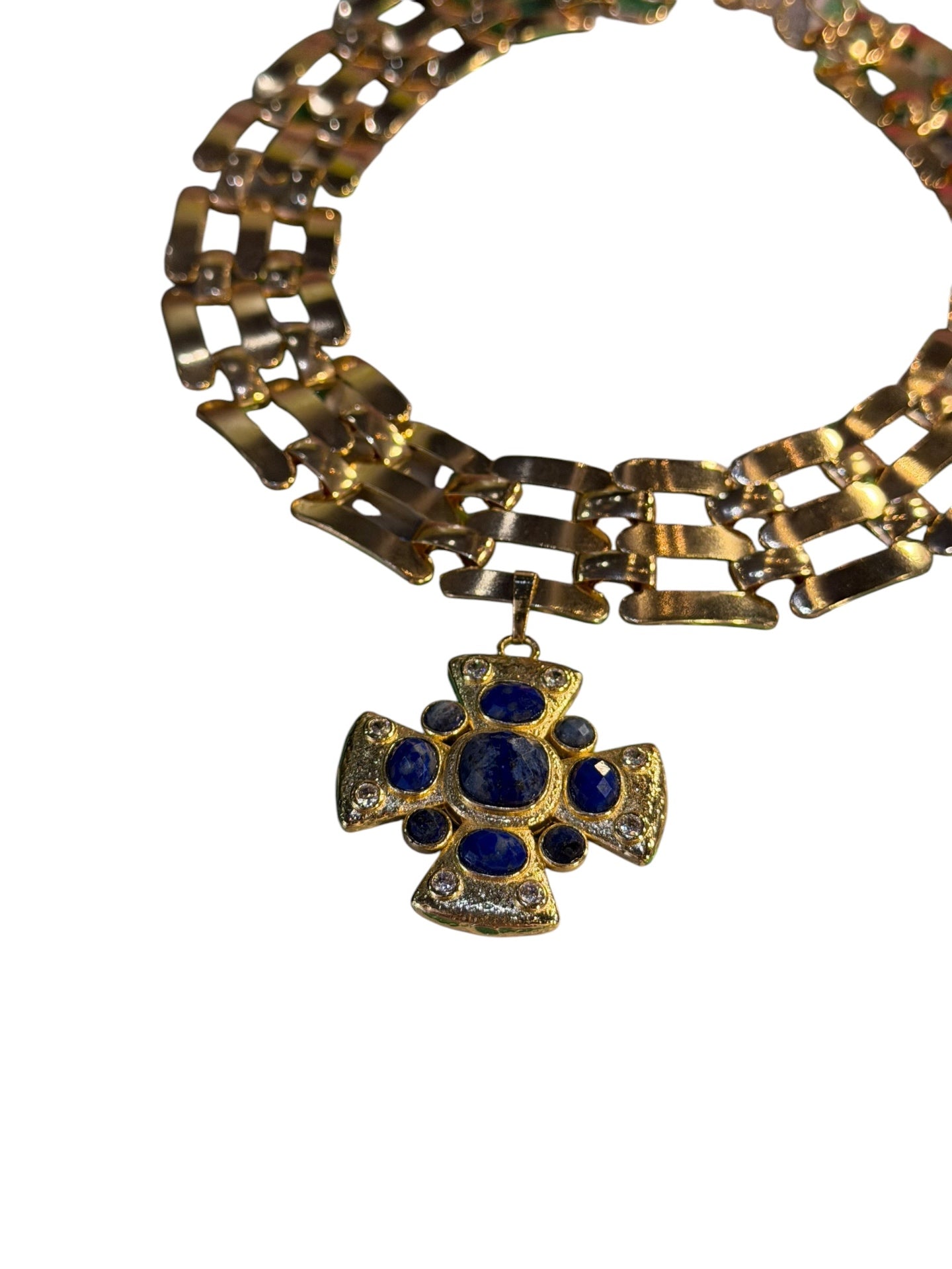 Ornate Cross Lapis Lazuli Collar Necklace 