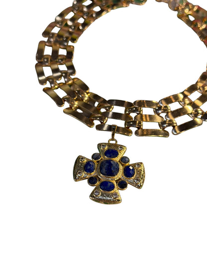 Ornate Cross Lapis Lazuli Collar Necklace 