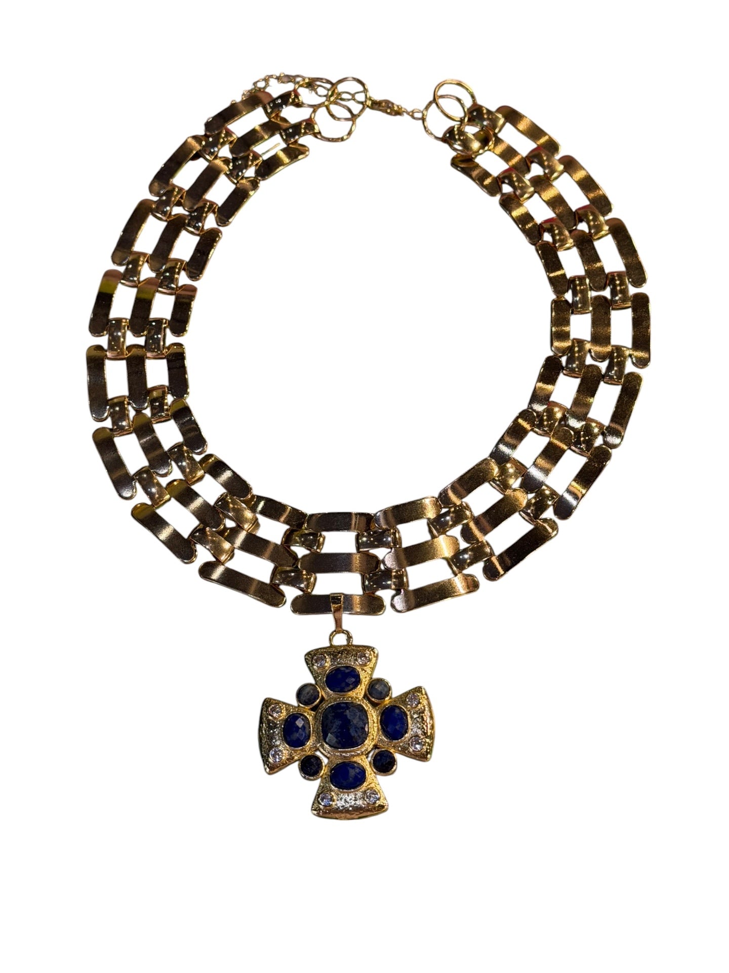 Ornate Cross Lapis Lazuli Collar Necklace 