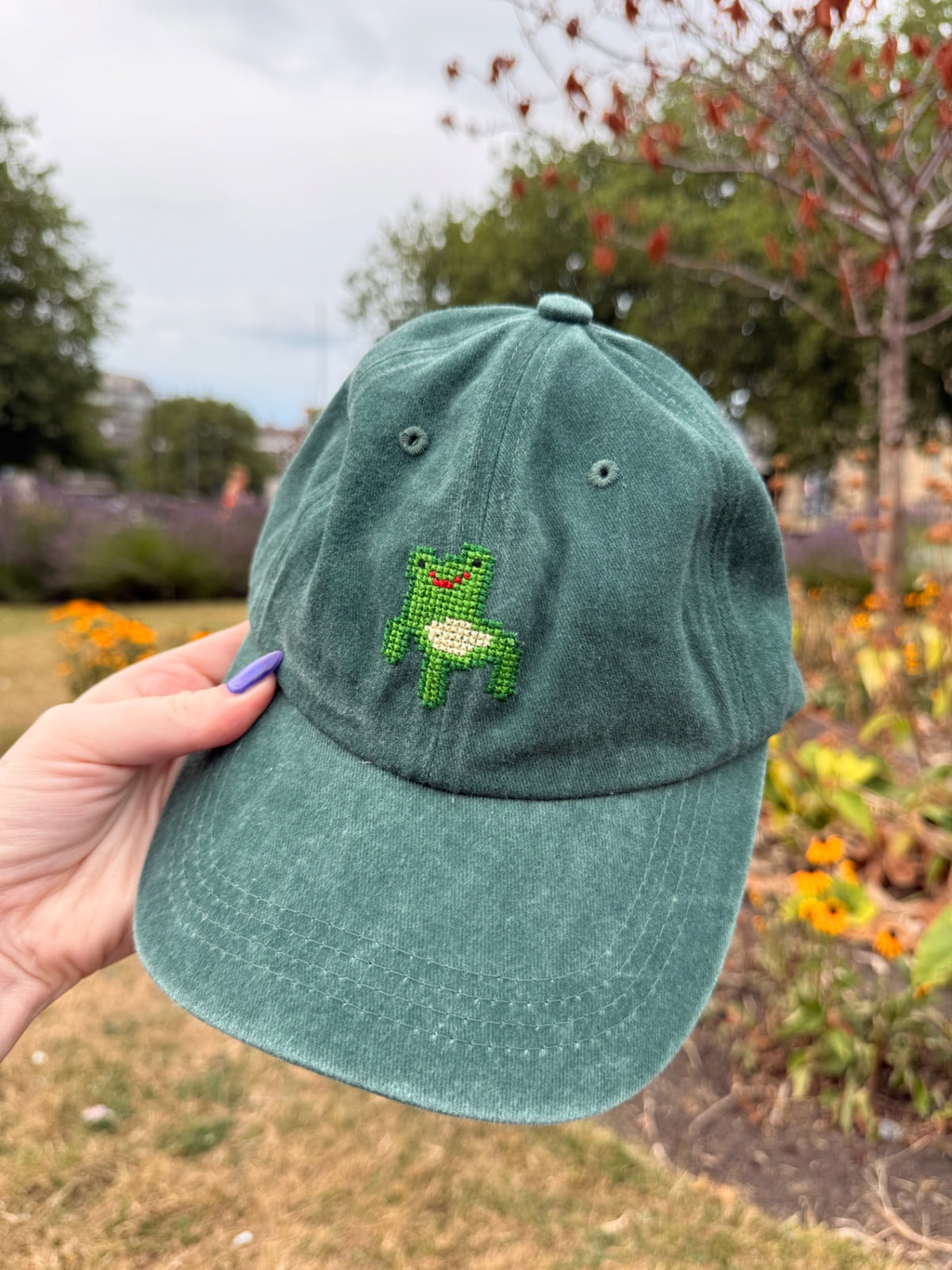 Froggy Chair Animal Crossing Cross Stitched Embroidered Baseball Cap