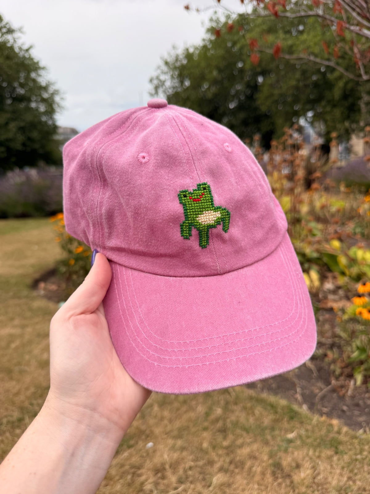 Froggy Chair Animal Crossing Cross Stitched Embroidered Baseball Cap