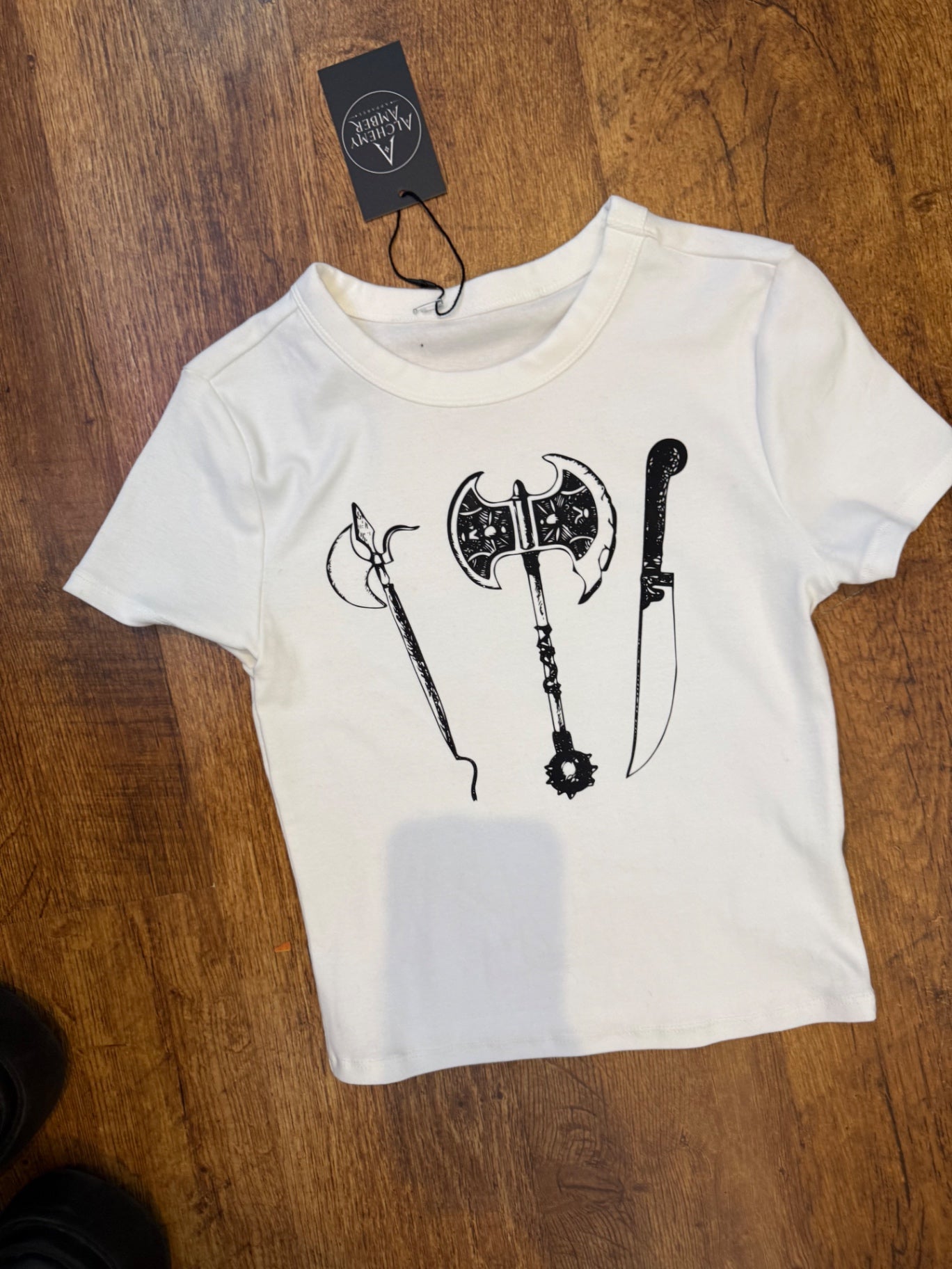 Mediaeval weaponry cropped T-shirt size extra small
