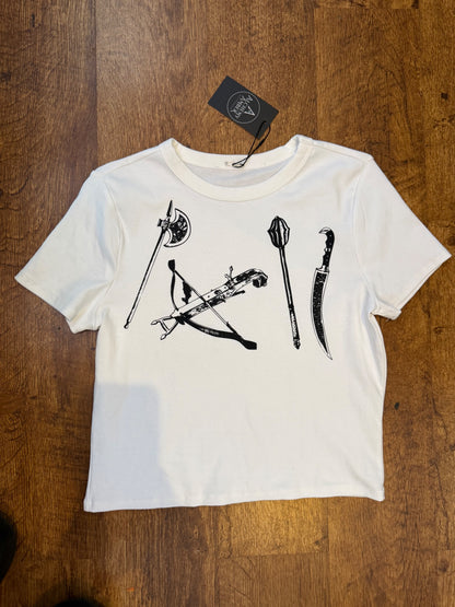 Mediaeval weaponry cropped T-shirt size large 