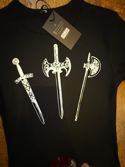Mediaeval weaponry cropped T-shirt