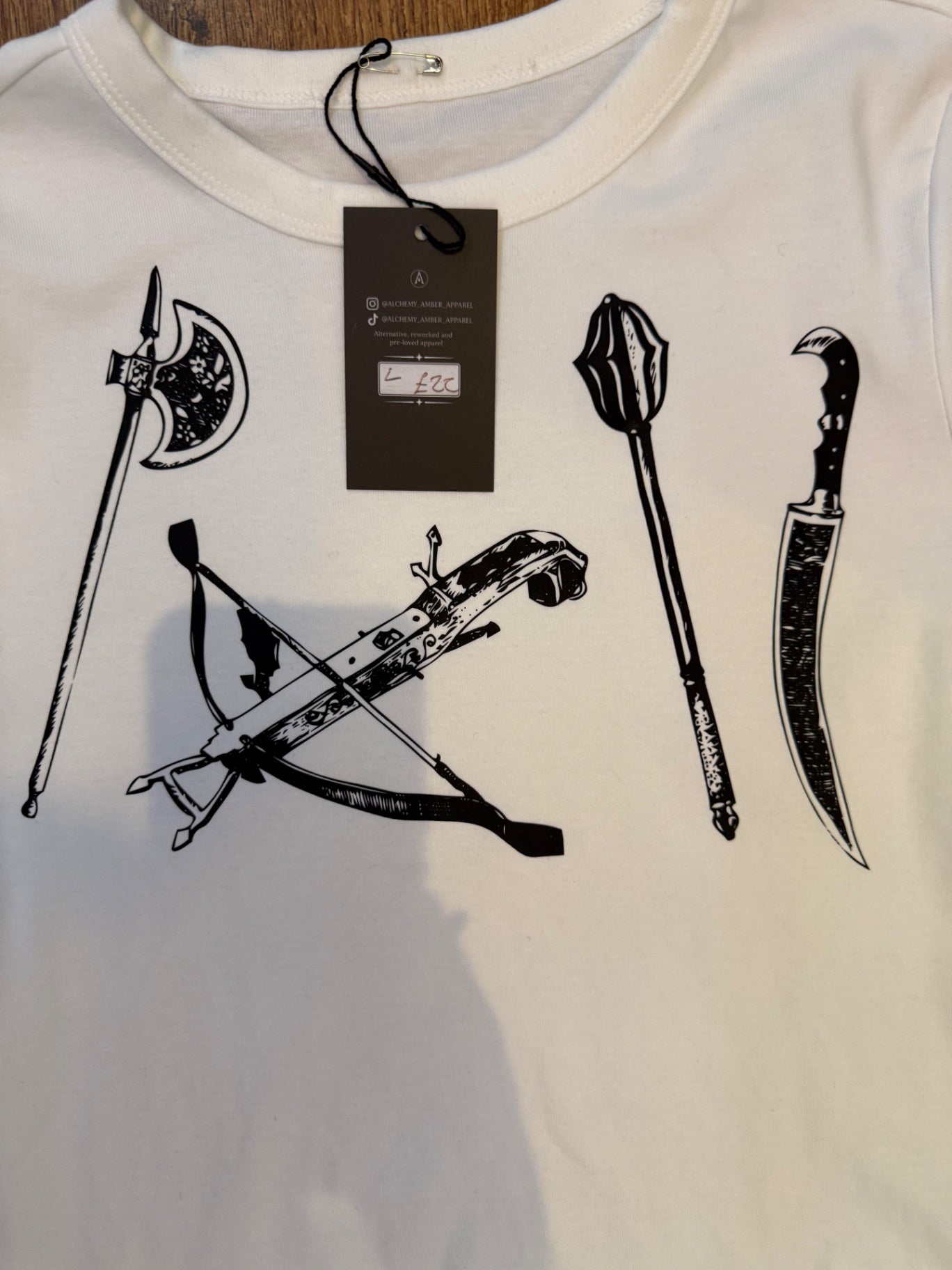 Mediaeval weaponry cropped T-shirt size large 